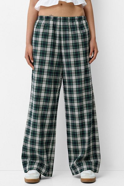 Bershka Checked Straight Fit Pants