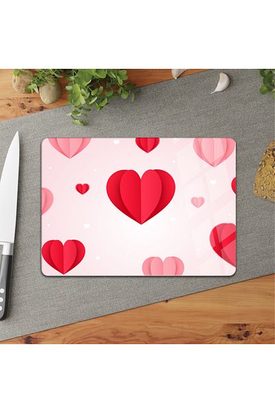 DreamHomes 25*35 Glass Cutting Board - Red Pink Heart