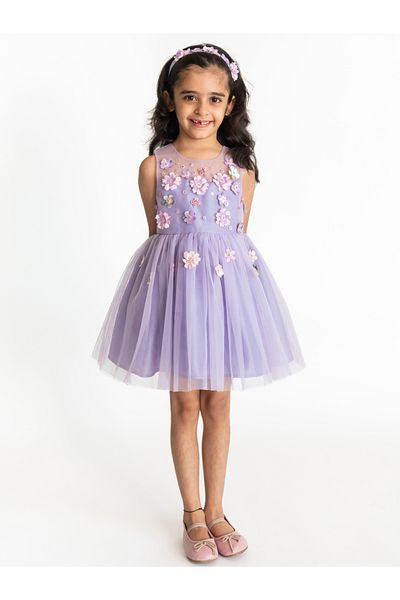 Styli Floral Applique Mesh Insert Skater Dress