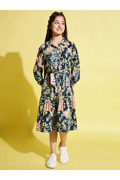 Stylo Bug By Styli Floral Print 3/4 Sleeves Dress with Tie Belt