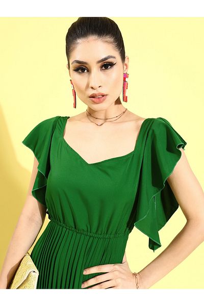 U&F By Styli Sweetheart Neck Pleated A-Line Maxi Dress