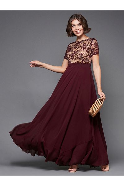 Miss Chase By Styli Lace Detailed High Neck Maxi Dress