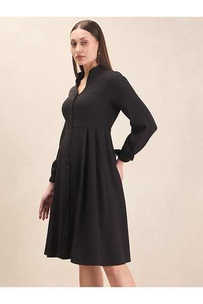 Femmella By Styli Solid Knotted Sleeve Knee Length Dress