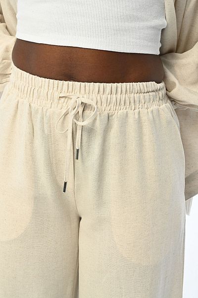 Orfeo Negro WOMEN'S COMFORTABLE FIT WAIST RUBBERED LINEN FABRIC PANTS