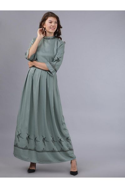 Tokyo Talkies By Styli High Neck Maxi Dress with Box Pleat Detail