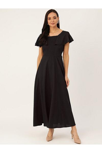 U&F By Styli Square Neck A-Line Maxi Dress with Frill Sleeves