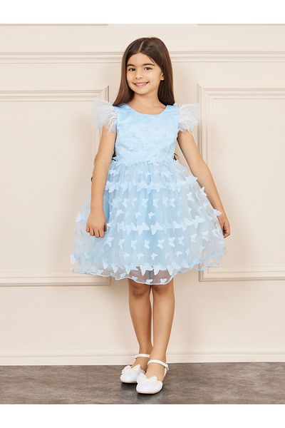 Styli Butterfly Applique Mesh Insert Dress with Tie Up