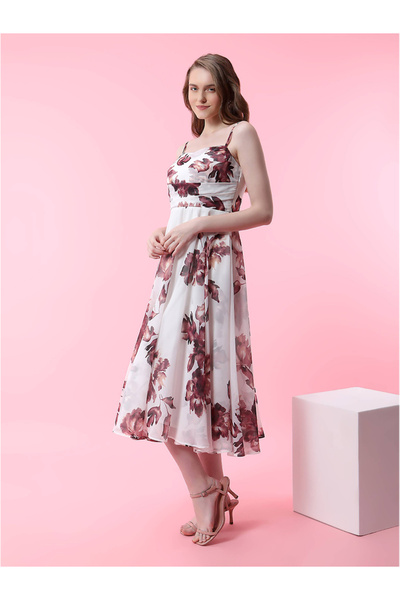 Mish By Styli Floral Fit and Flare Midi Dress with Square Neck