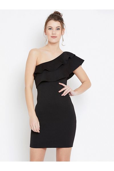 U&F By Styli Ruffled One Shoulder Neck Bodycon Mini Dress
