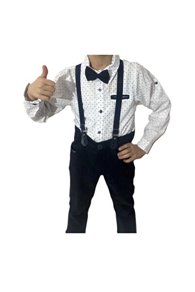 Minikçe Yeni Sezon Papyonlu Askı Detaylı Gömlek Pantolon Erkek Çocuk Takım