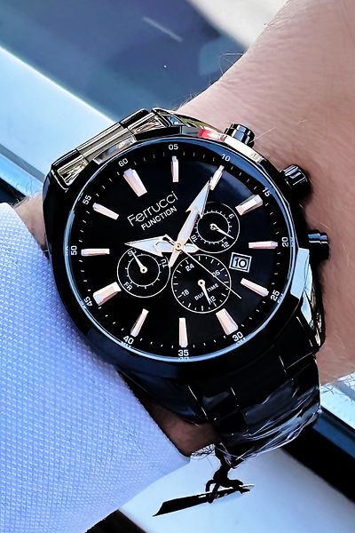 Ferrucci Men's Black Wristwatch - 3 Atm Waterproof, Steel Cord Bracelet Fre2003c4