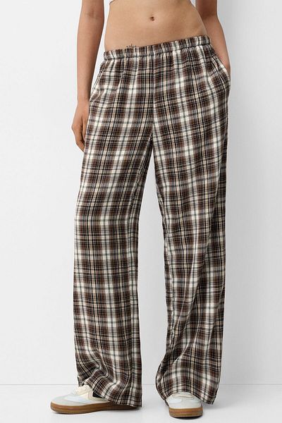 Bershka Checked Straight Fit Pants