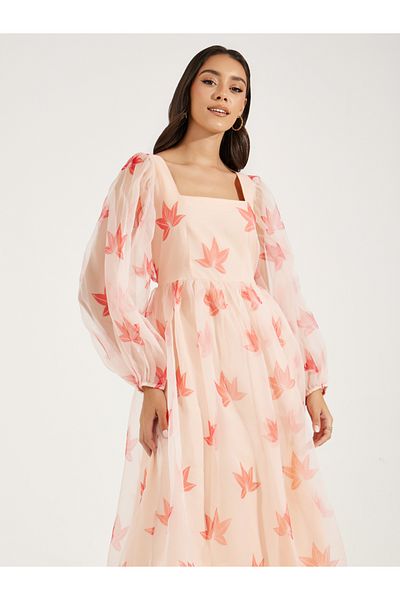 Styli Tie-Up Back Square Neck Maxi Dress