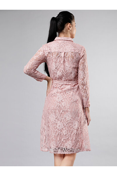 Tokyo Talkies By Styli Lace Insert Shirt Knee Length Dress with Cami Slip