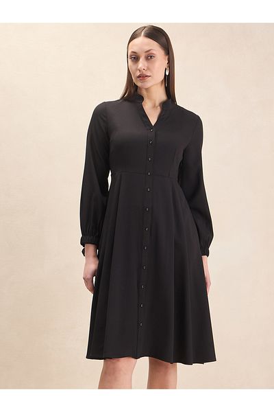 Femmella By Styli Solid Knotted Sleeve Knee Length Dress