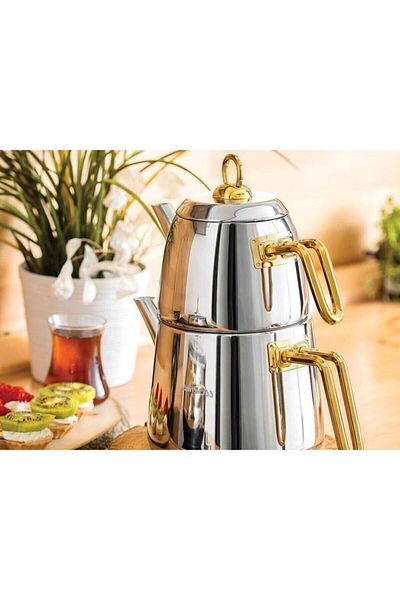 Amboss Aquamarine Large Size Gold Steel Handle Teapot Aqa-4943 Fma05183