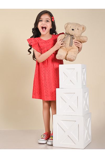 LilPicks By Styli Schiffli Ruffle Detail Dress