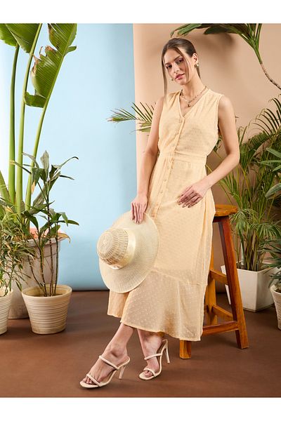 Sassafras By Styli Dobby Frill Hem Midi Dress
