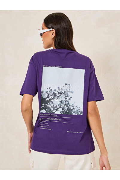 Styli تي شيرت برقبة دائرية ورسومات بلومينغ كبيرة الحجم