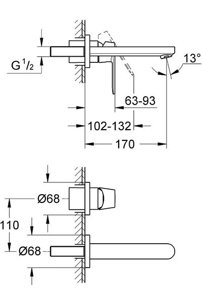 Grohe Eurocosmo Two Holes Wall Sink Faucet -19381000