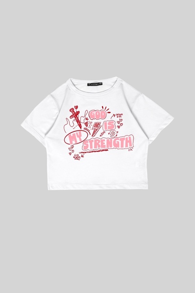 Sokak Butik توب قصير أبيض - مطبوع عليه God Is My Strength