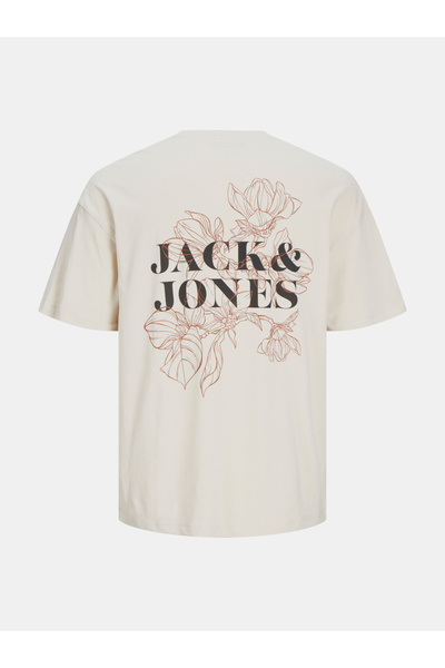 Jack & Jones تي شيرت برسومات خلفية وياقة دائرية وقصة واسعة