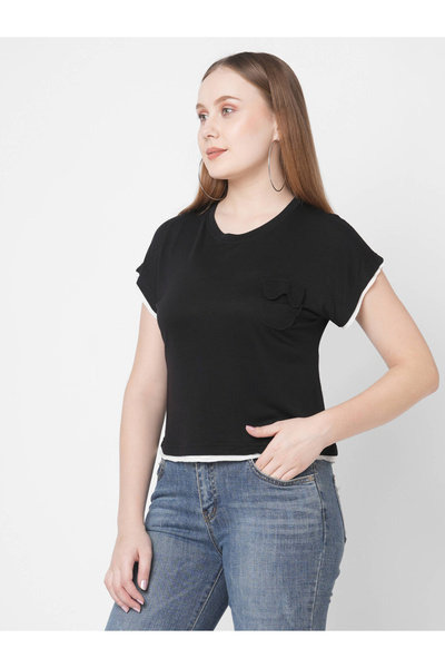 Mish By Styli Contrast Trim Extended Sleeves T-Shirt