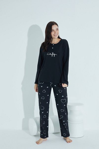 WAYNAP Set pijamale de damă cu nasturi cu model - Waynap 956 scris