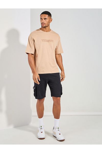 Styli Embossed Slogan Oversized Compact Jersey T-Shirt