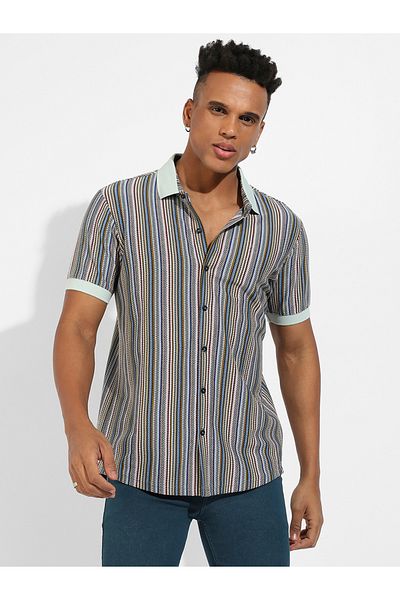 Campus Sutra By Styli Contrast Knitted Button Down Shirt
