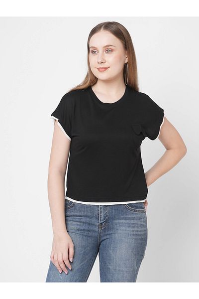 Mish By Styli Contrast Trim Extended Sleeves T-Shirt
