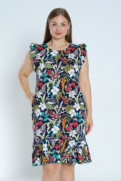 İntensive Rochie cu imprimeu 100% bumbac, cu fustă cu volane și buzunare