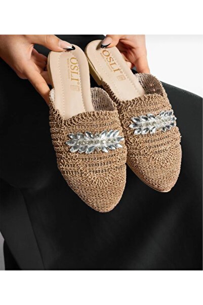 MFCreasyon Kadın Taşlı Hasır Örme Terlik Günlük Sandalet Terlik