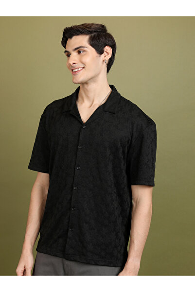 Highlander By Styli Oversized Floral Self Design Casual Shirt