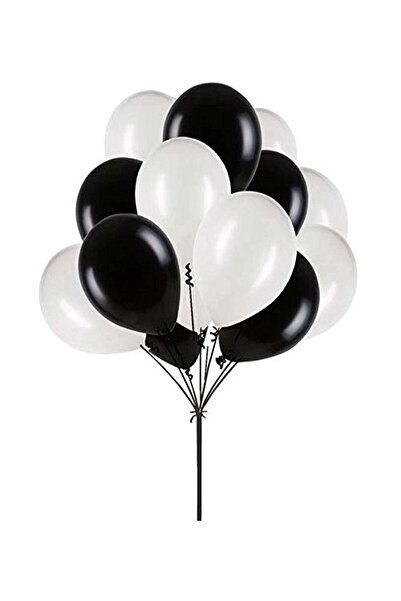 BenimMarifetlerim 12 inch Metallic Black and White Balloons - 25 Pieces