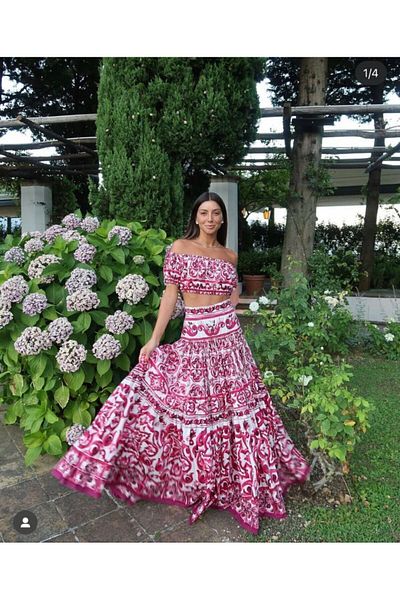 BRGCLOTHING Women's Madonna Collar Crop Top and Long Flounce Skirt Set – Patterned Two Piece Summer Set