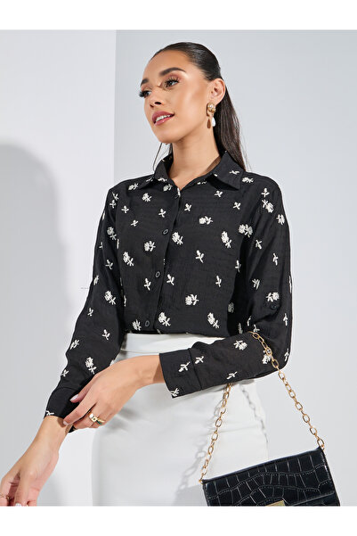 Styli قميص بأزرار سفلية وتفاصيل مطرزة وأكمام بأساور