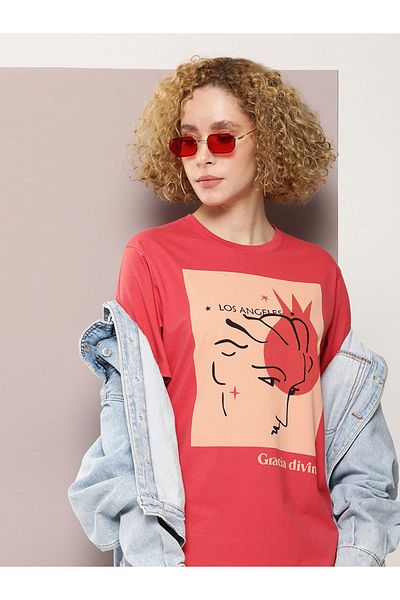Dillinger By Styli Oversized Girl Graphic Combed Cotton T-Shirt
