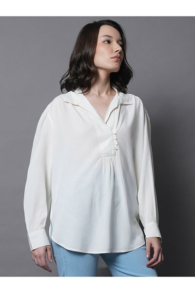 High Star By Styli Cotton Relaxed Fit Shirt with Button Loop