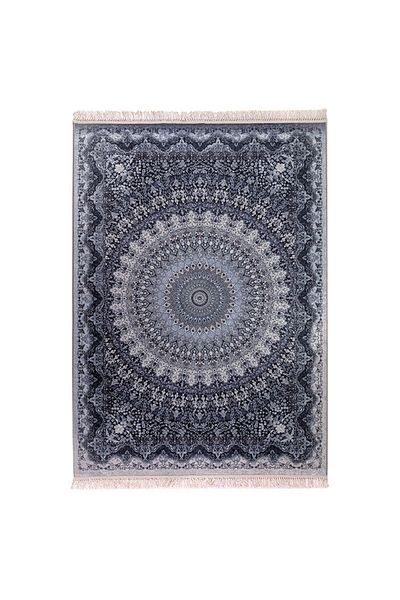 In House Velvet Turkish Rectangular Decorative Carpet - Grey & blue - 120x80cm