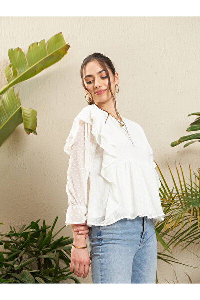 Sassafras By Styli Dobby Ruffled Peplum Top