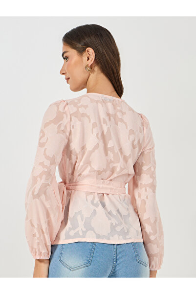 Styli Floral Pattern Burnout Wrap Top with Tie Belt