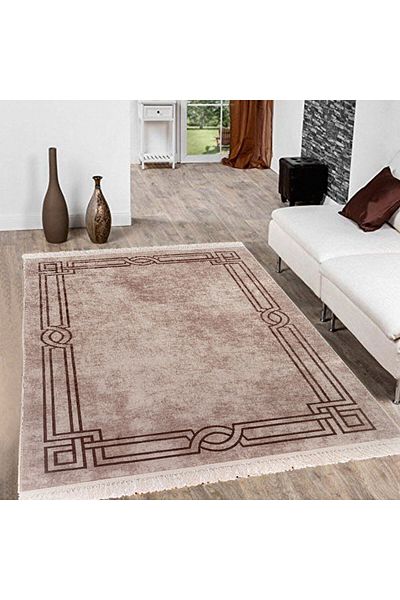 In House Velvet Turkish Rectangular Decorative Carpet -Brown - 180x120 cm