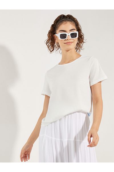 Styli Striped Woven Back Round Neck Top