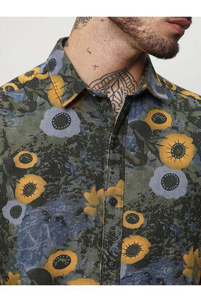 Campus Sutra By Styli All Over Botanical Print Long Sleeves Shirt