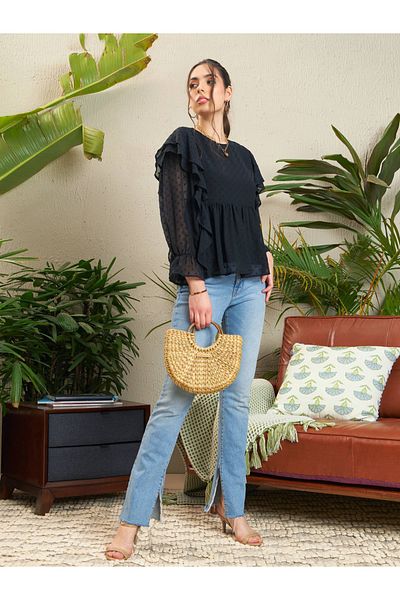 Sassafras By Styli Dobby Ruffled Peplum Top