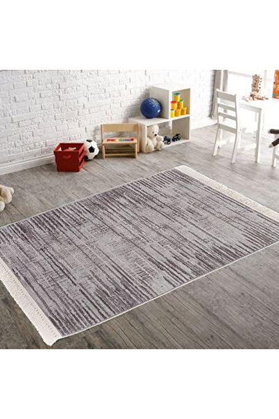 In House Velvet Turkish Rectangular Decorative Carpet -Dark Grey - 180x120 cm