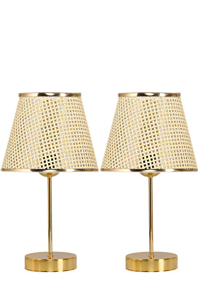 EvLight مصباح طاولة بغطاء مصباح طاولة من ميرزا 2 قطعة ذهبي مخطط هازيران معدني...