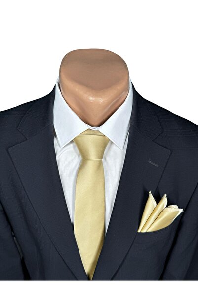 HARES Περιορισμένη Έκδοση Ανοιχτό Χρυσό Κραβάτ & Μαντήλι Χειροποίητης Κατασκευής Dupont