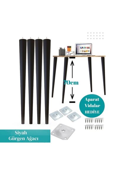 Zingaldesign Siyah Masa Ayağı Ahşap 4 Adet 70cm